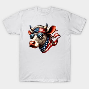 Cow American USA Flag Sunglasses 4th of July Cow T-Shirt